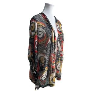 Ali Miles Abstract Swirl Print Open Front Lightweight Cardigan Kimono Women's PM